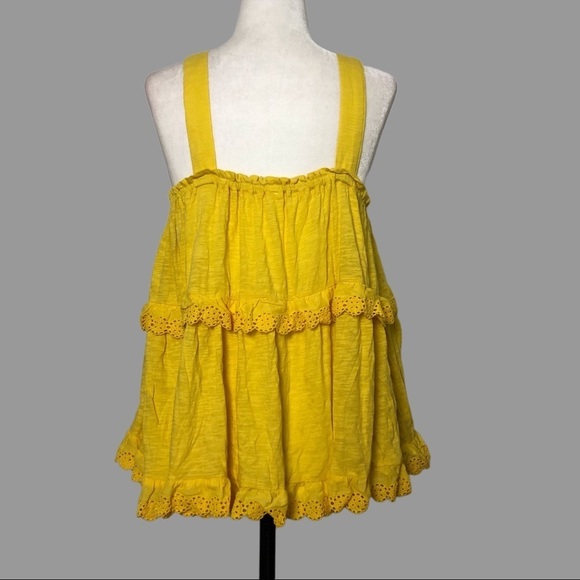 💛 M 💛 NWOT Anthro Tiered Eyelet Lace Tank Top Drawstring Bow - Picture 2 of 7